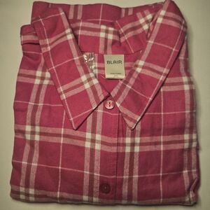 Blair Women's Pink Plaid Flannel Button Up 3XL